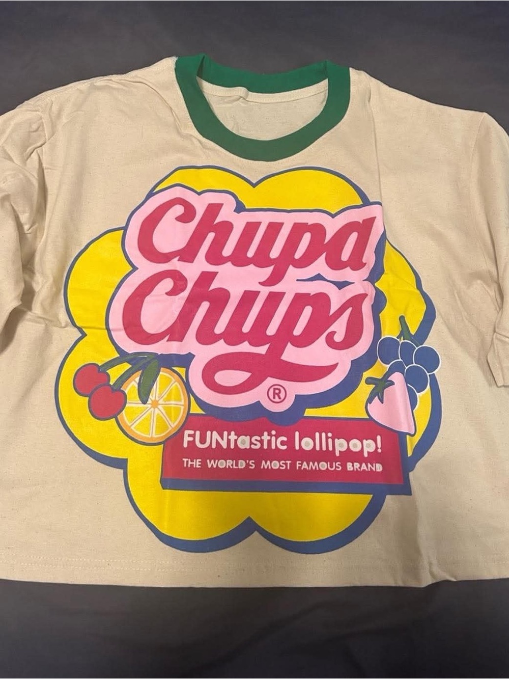 Graphic Crop Tee with Green Trim
